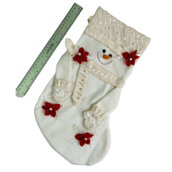 Christmas Stocking Snowman 3D Embellishments Buttons Poinsettia Embroidery 16" - Picture 4 of 8